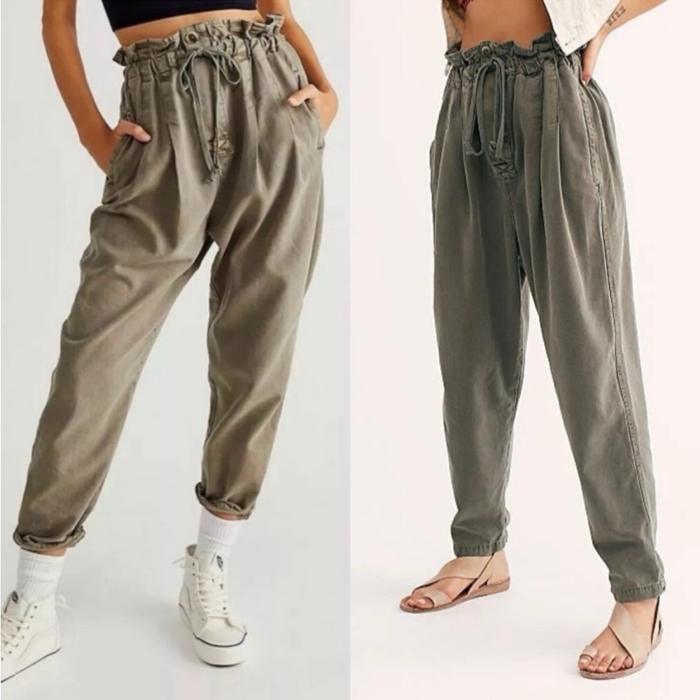 Free People Margate Pleated Trouser Paperbag Tie Waist Pants